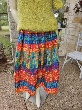 Vintage Claude Brazil Cotton Circle Skirt MCM Dragons Birds Size Small